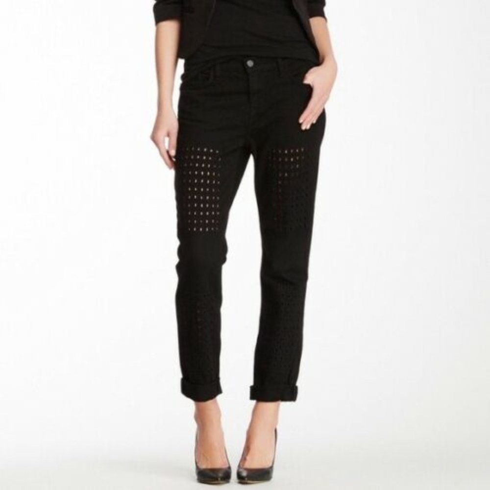 J Brand Black Moto Eyelet Aidan Boyfriend Jeans